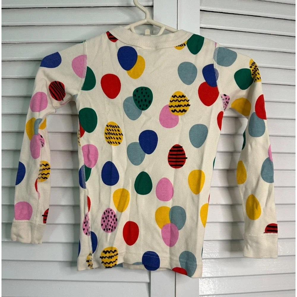 Hanna Andersson Size 120 6-7 Ivory Colorful Easter Egg Print Organic Pajamas LJs